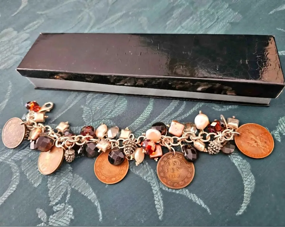 925 antique coins sterling silver charm bracelet thumbnail