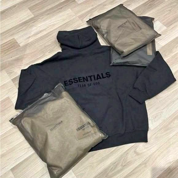 Selling Fear of God Essentials hoodies in black and grey
