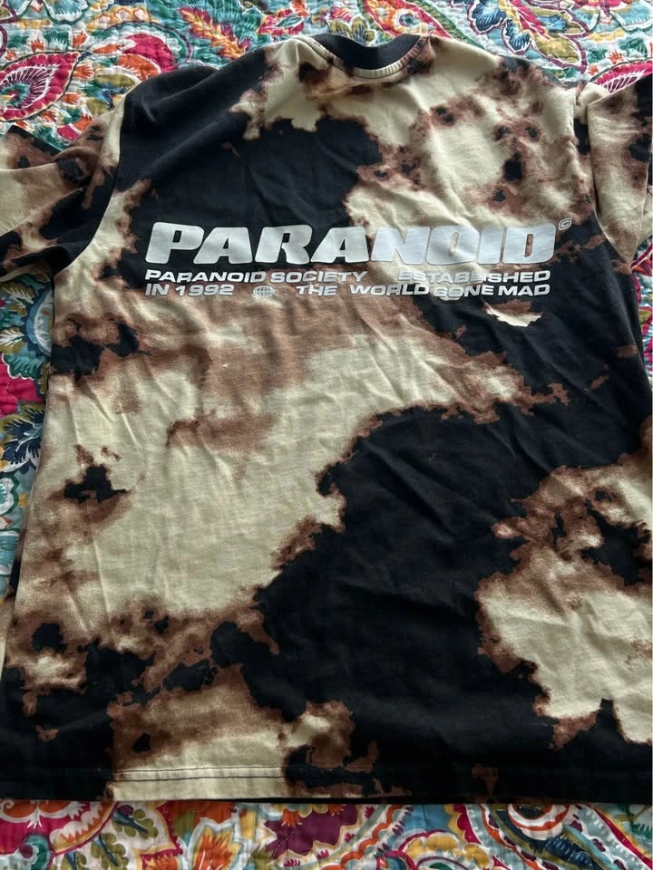 Paranoid Society Bleach Tie-Dye Graphic Streetwear Tee - photo 2