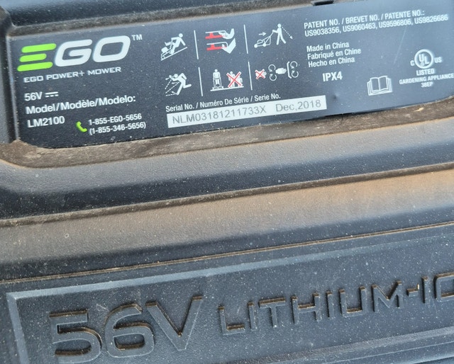 EGO 56V lawnmower LM2100 NEEDS BATTERY, AS IS - photo 4