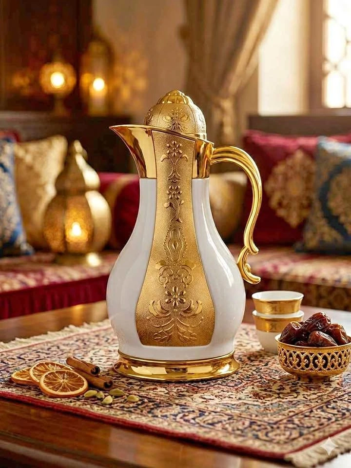 Elegant White & Gold Arabic Dallah Thermal Carafe
