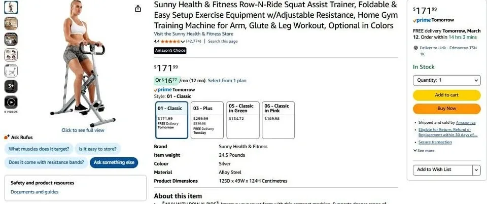 Sunny Health & Fitness Row-N-Ride Squat Assist Trainer