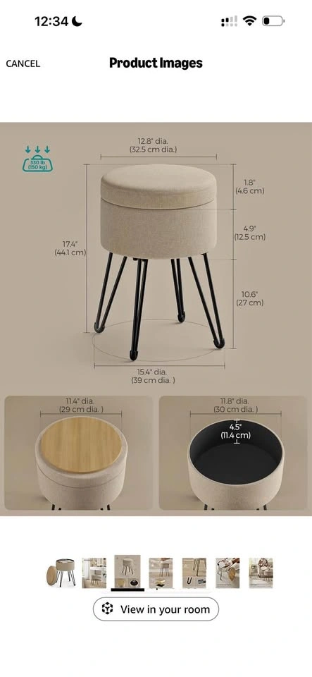 Vanity Stool Chair Small Ottoman Stool with Storage