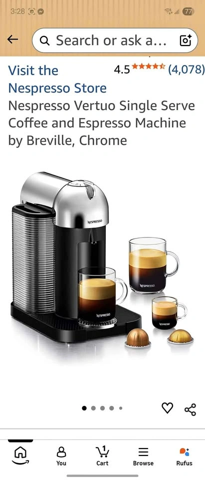Nespresso Vertuo Single Serve Coffee and Espresso Machine