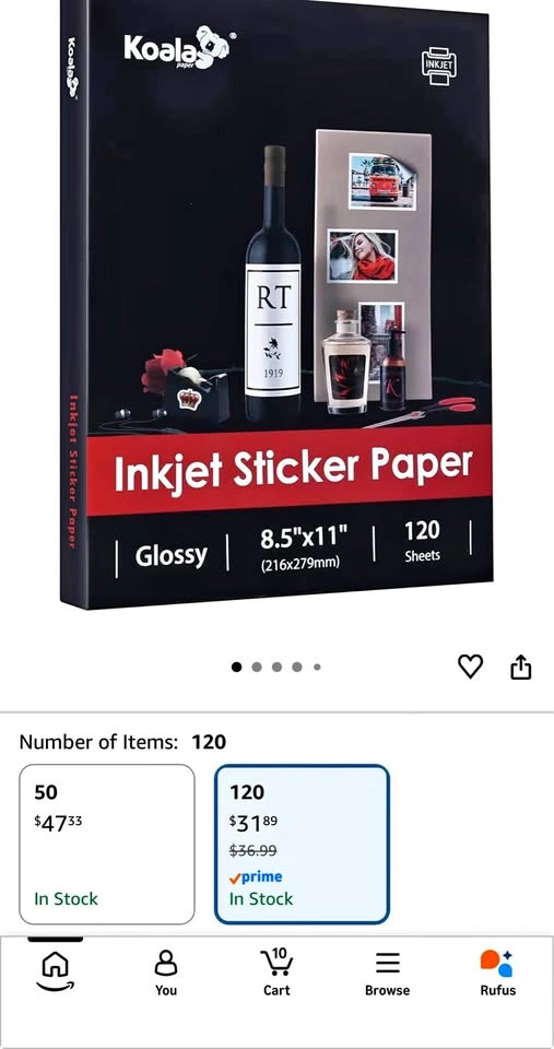 Koala Printable Glossy Sticker Paper for Inkjet Printer-77 sheet