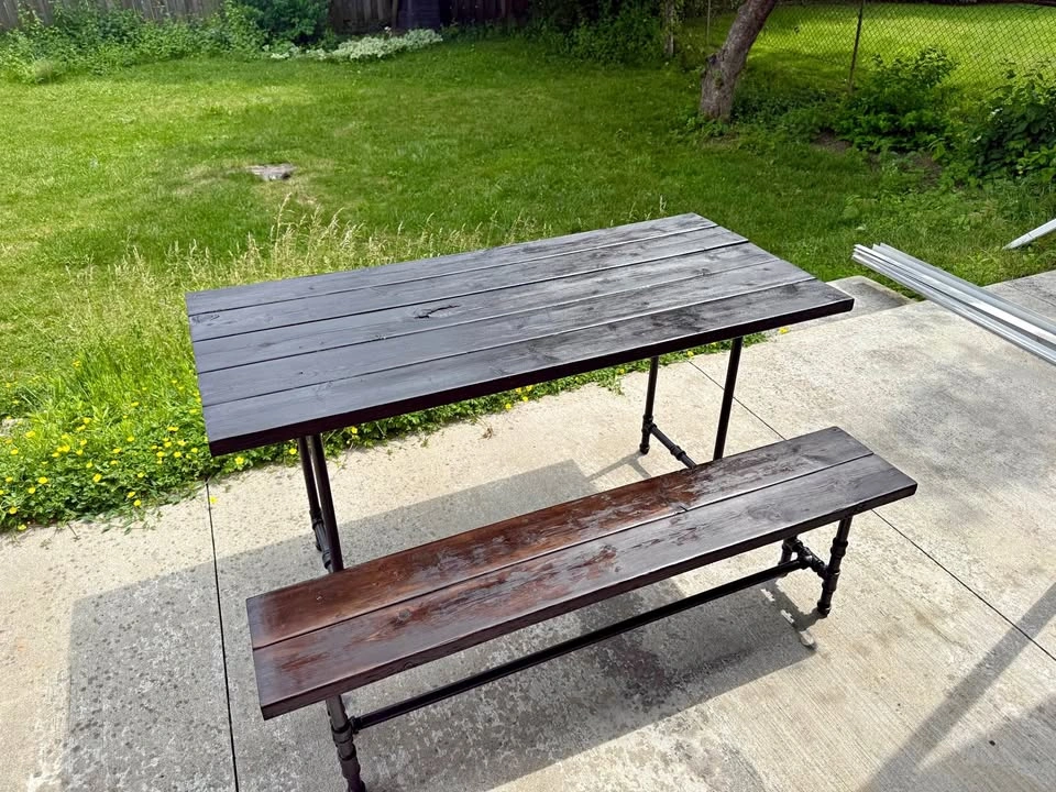 Rustic Solid Wood Picnic Table with Matching Bench
