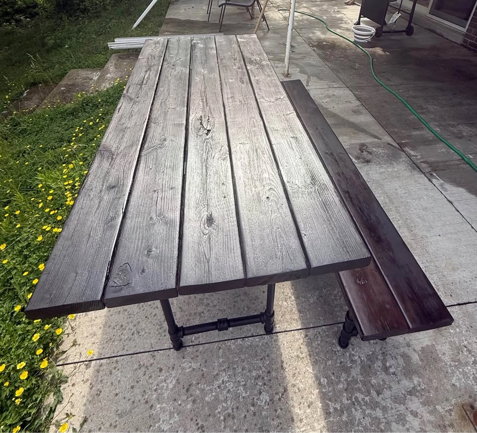 Rustic Solid Wood Picnic Table with Matching Bench - photo 2