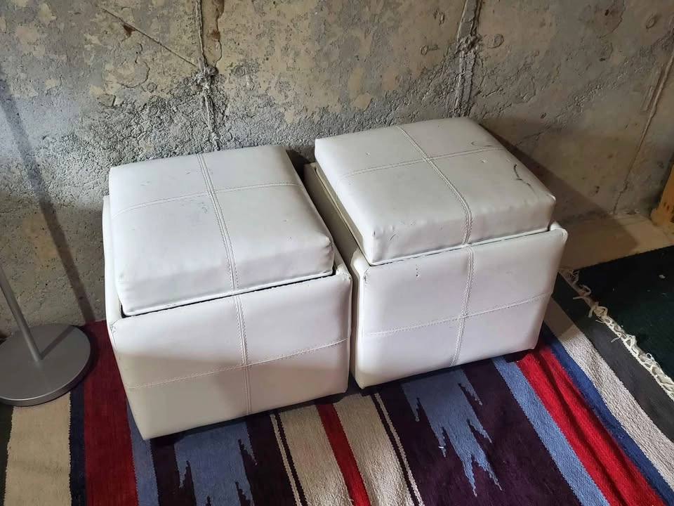 Wide Faux Leather Square Ottoman with Storage
