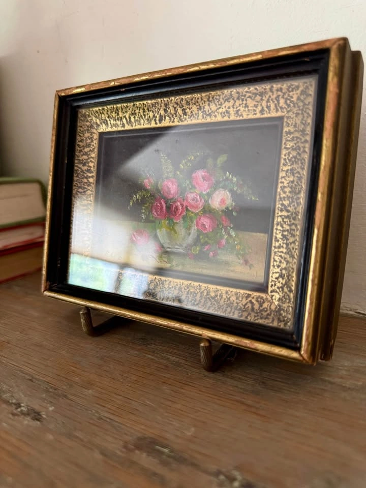 Vintage Original Floral Oil Painting – Miniature Framed Artwork - photo 4