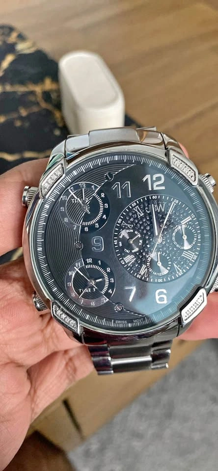 Men’s JBW J6248B G4 Three Time Zone Diamond Watch - Silver