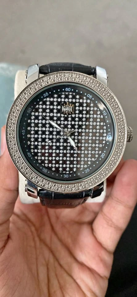 CrownMaster Real Diamond watch with leather strap