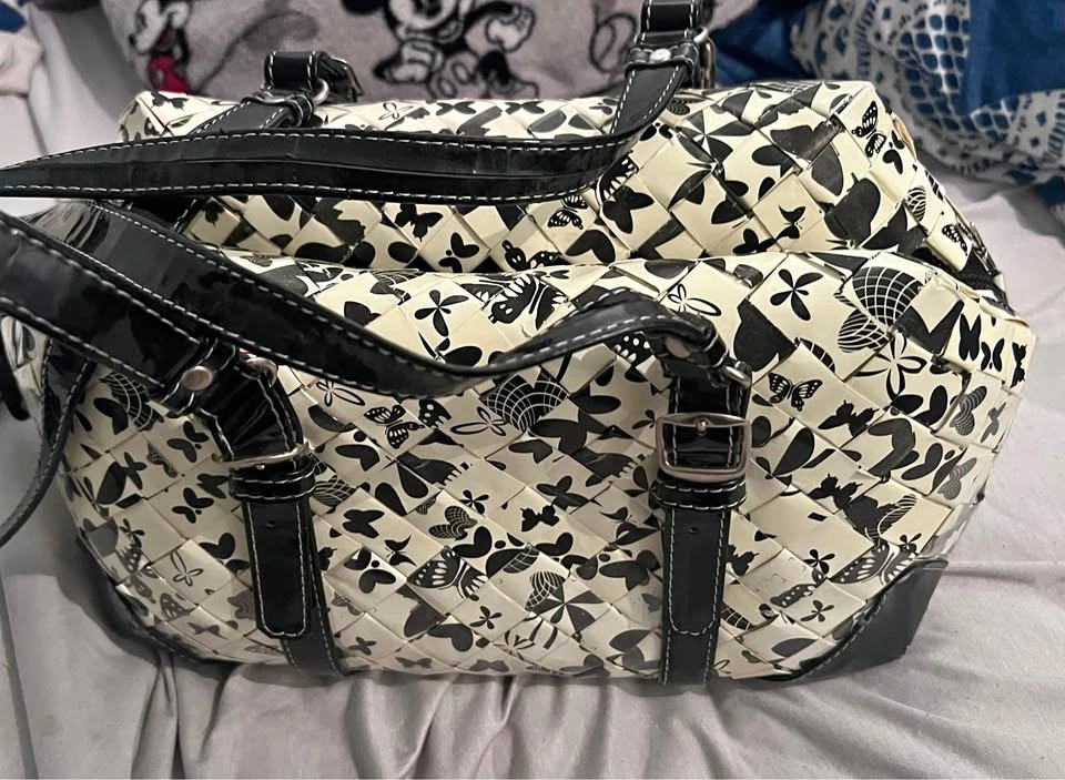 NAHUI OLLIN Butterflies Black and White Large purse