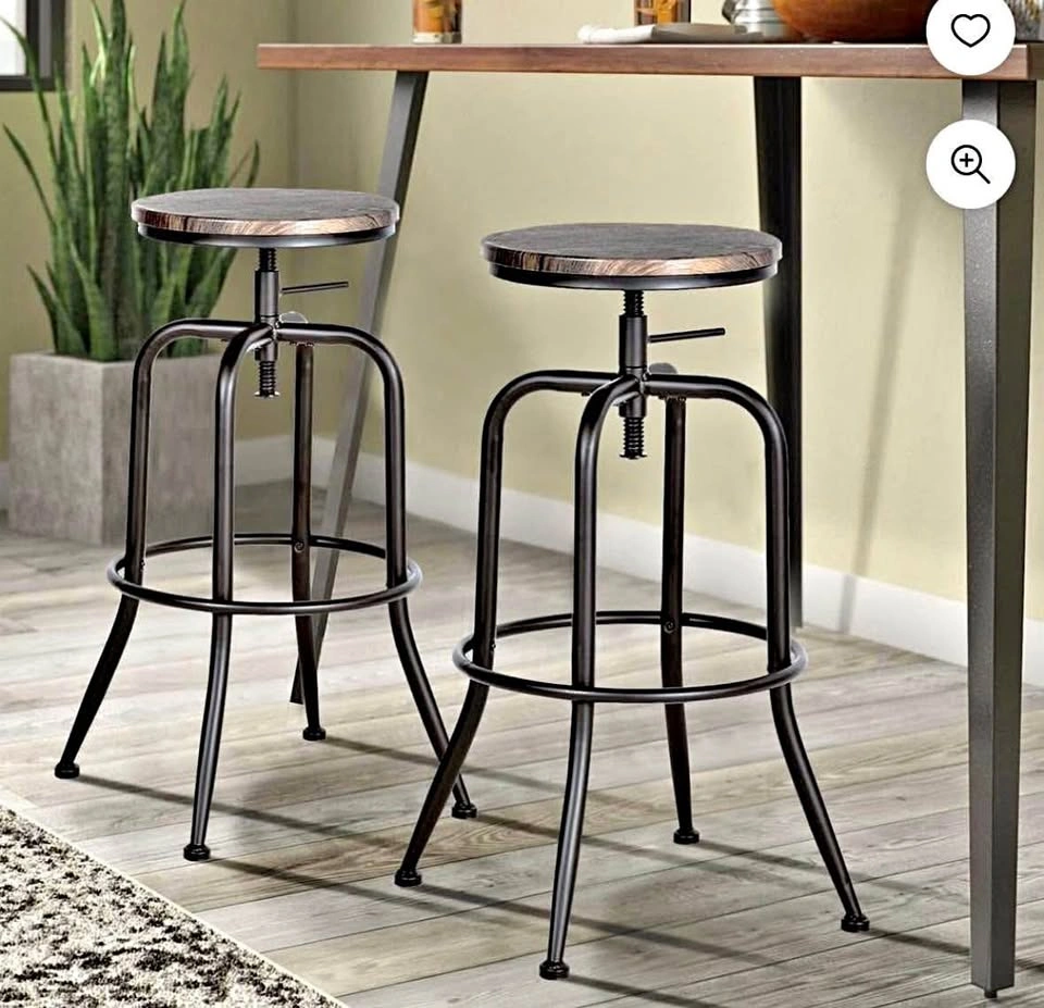 Set of 2 Vintage Brown Swivel Barstools Adjustable Height