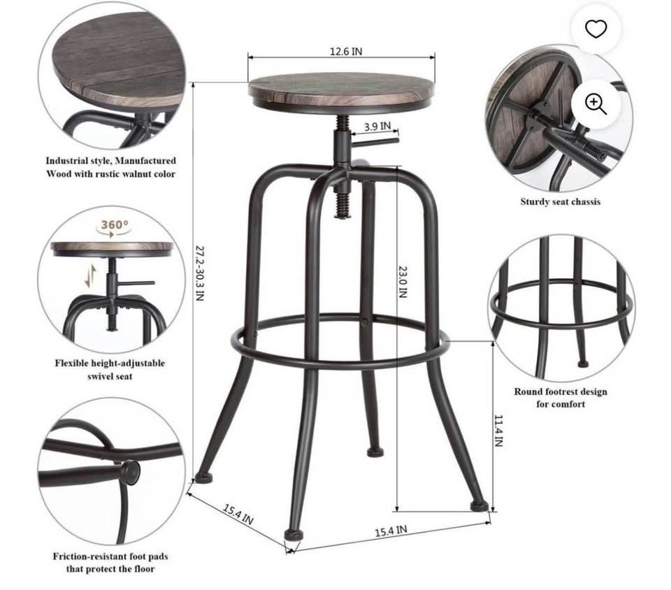 Set of 2 Vintage Brown Swivel Barstools Adjustable Height - photo 4