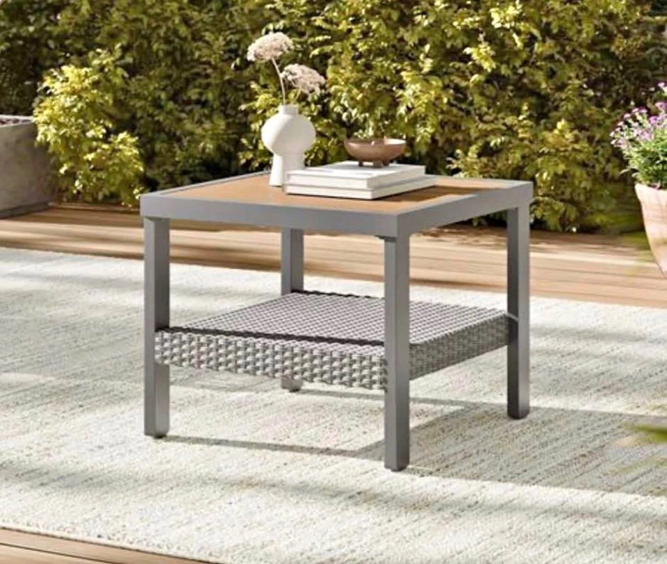 SONGMICS HOME Sencillo Gray PE Rattan and Faux Wood Table
