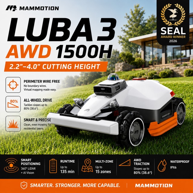 MAMMOTION LUBA 3 AWD 1500H Robot Lawn Mower –Brand New Sealed