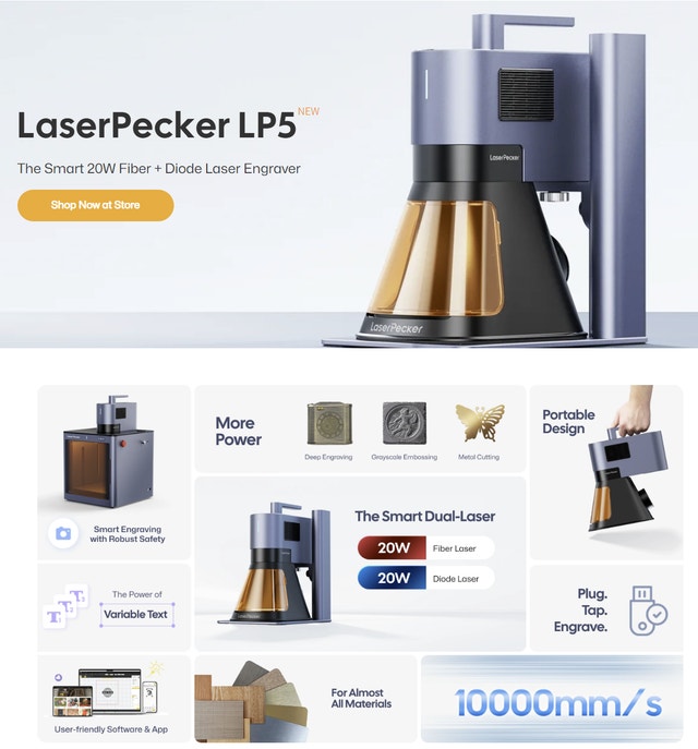 LaserPecker LP5 Dual 20W Laser Engraver – Safety Bundle - NEW - photo 4