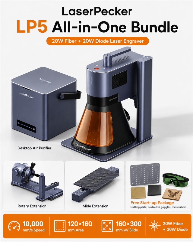 LaserPecker LP5 - 20W Fiber + Diode Laser Engraver