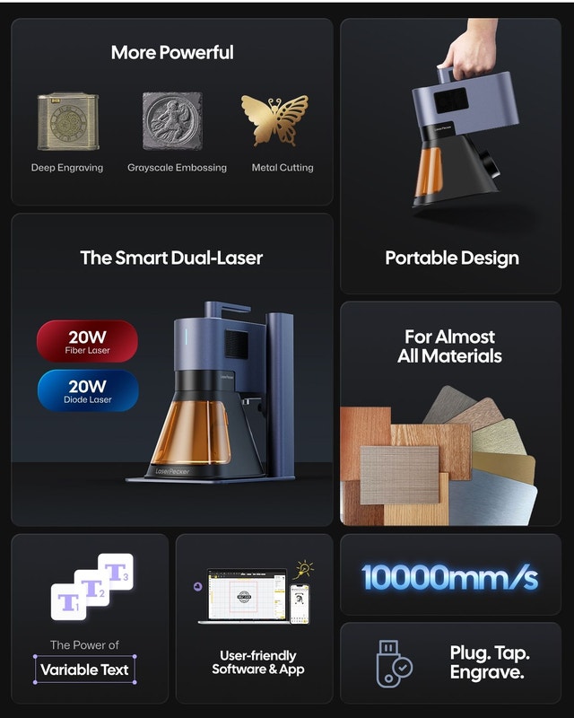 LaserPecker LP5 - 20W Fiber + Diode Laser Engraver - photo 4