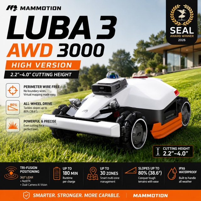 MAMMOTION LUBA 3 AWD 3000H Robot Lawn Mower - Brand New