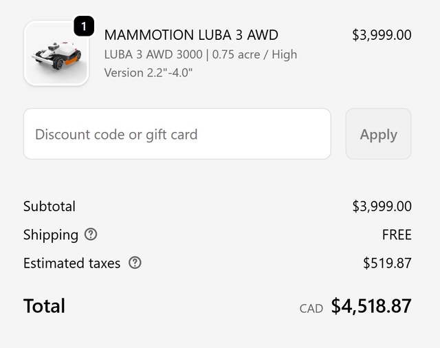 MAMMOTION LUBA 3 AWD 3000H Robot Lawn Mower - Brand New - photo 3