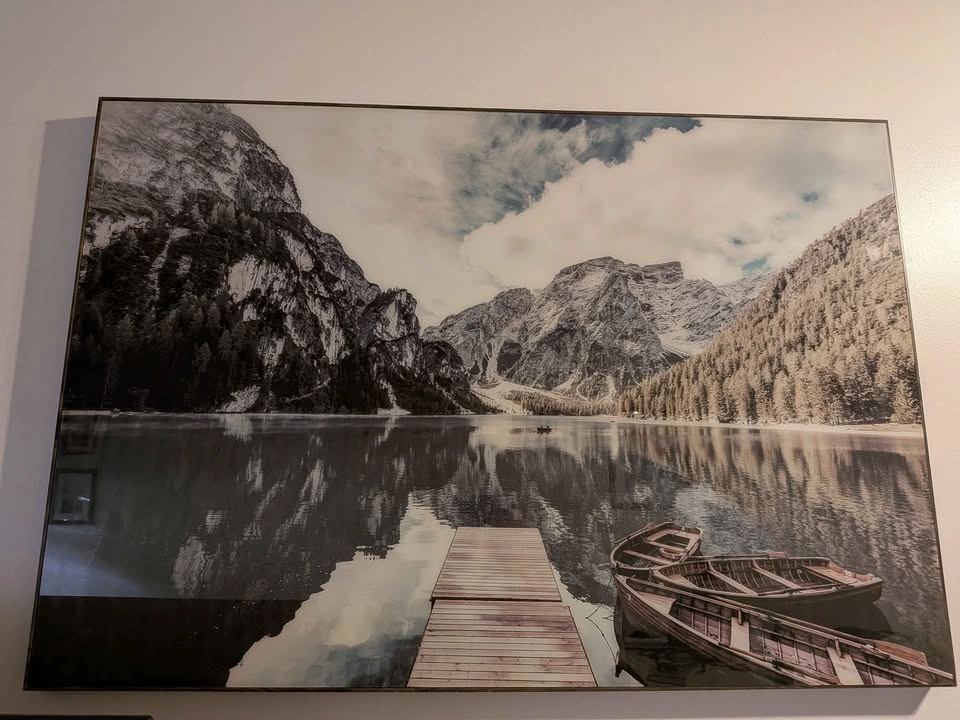 Large Framed Mountain Lake Wall Art – 44" x 30" - photo 3