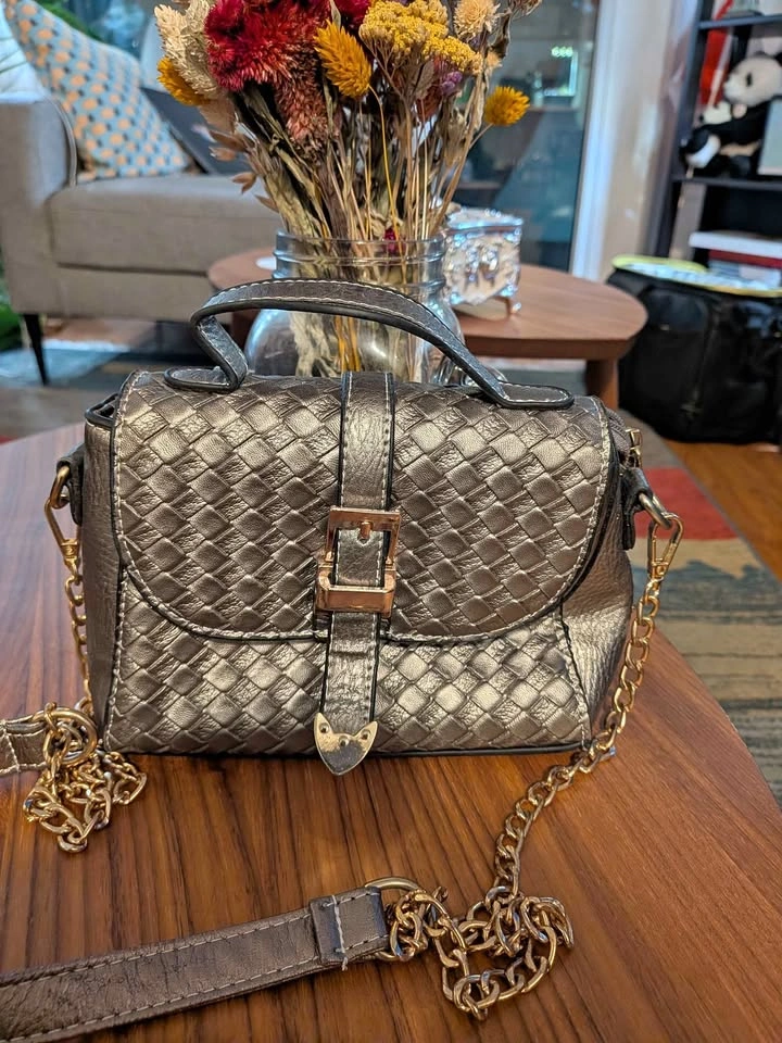 Silver Metallic Crossbody Handbag