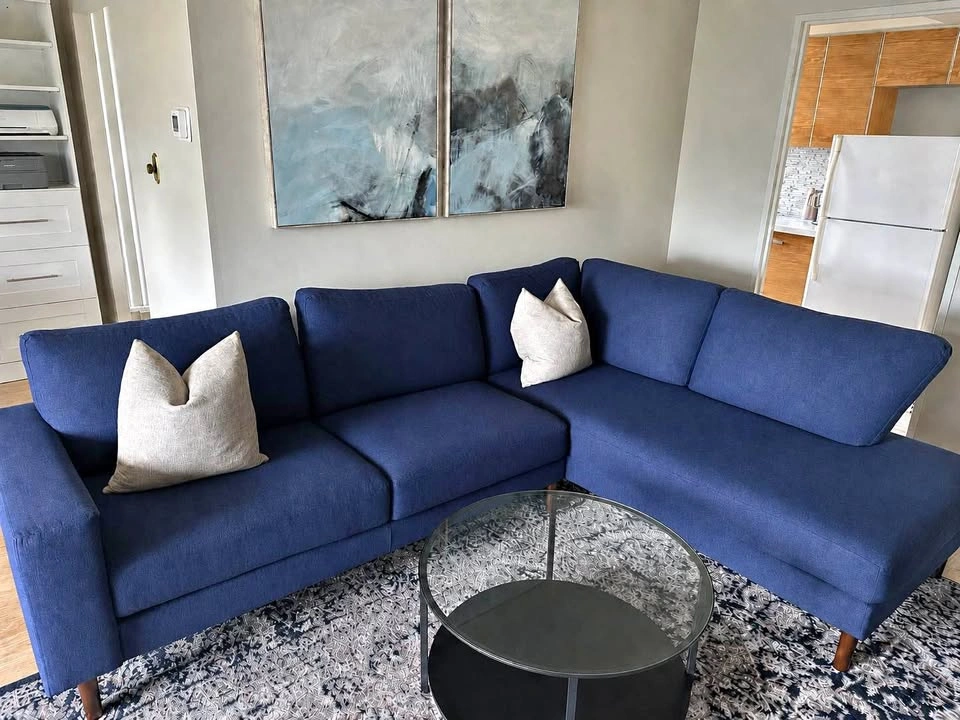 Structube Campbell Navy Blue L-Shaped Sectional Sofa