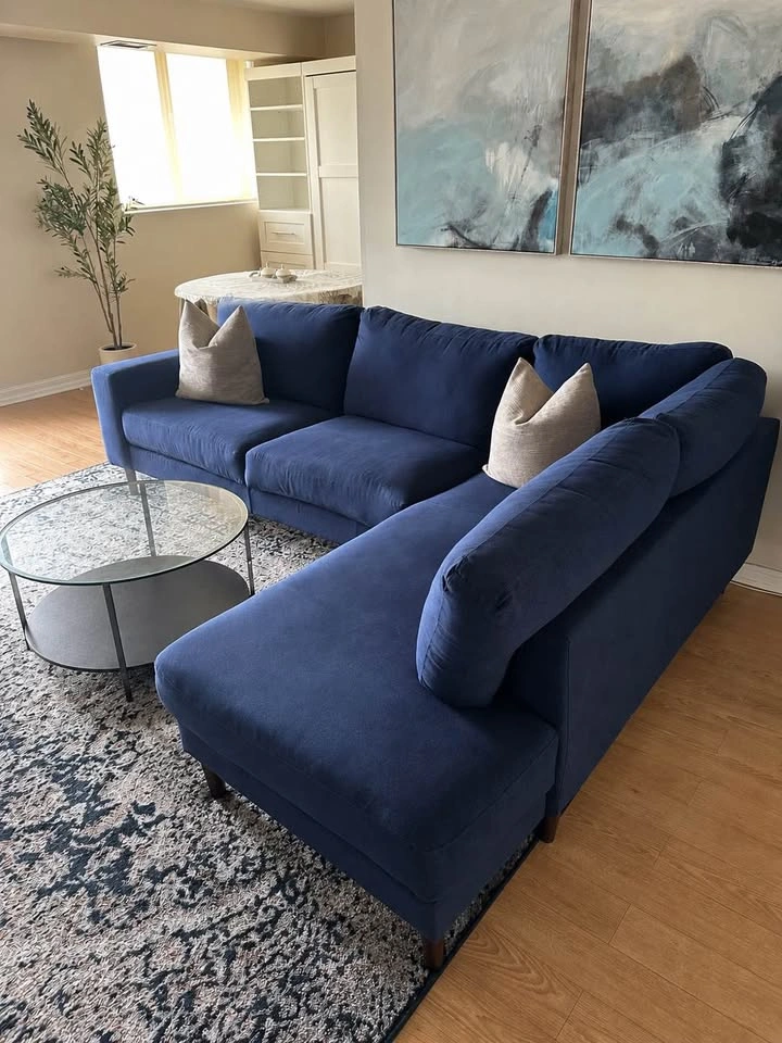 Structube Campbell Navy Blue L-Shaped Sectional Sofa - photo 2