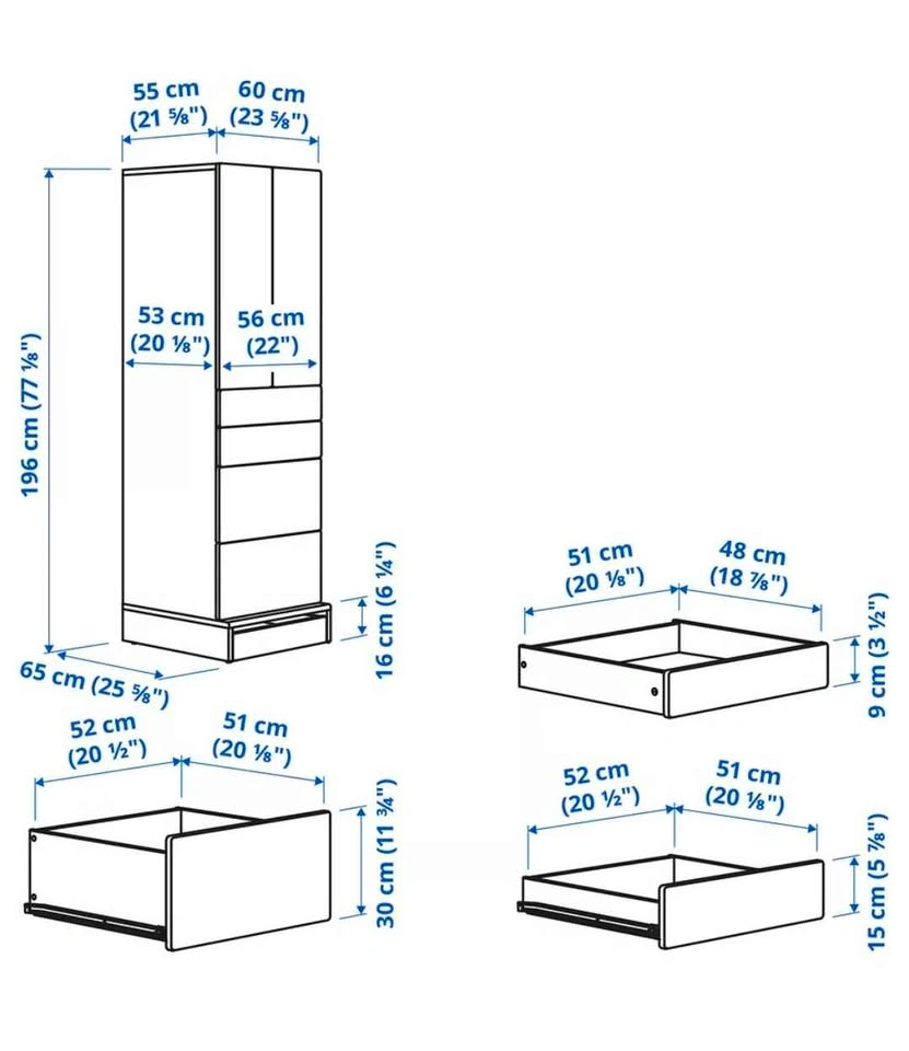 White Wardrobe with 4 Drawers, 23 5/8x25 5/8x77 1/8" - photo 5