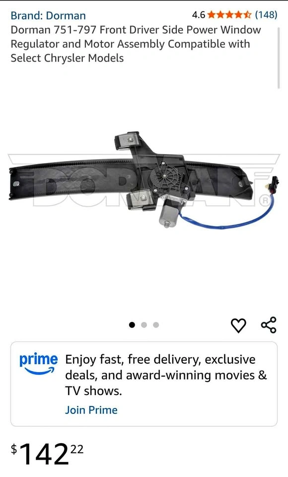 Dorman 751-797 Front Driver Side Power Window Regulator