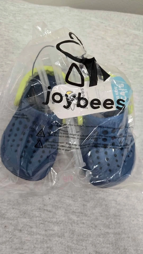 Joybees toddler blue neon yellow clogs water shoes size 4/5 - photo 4