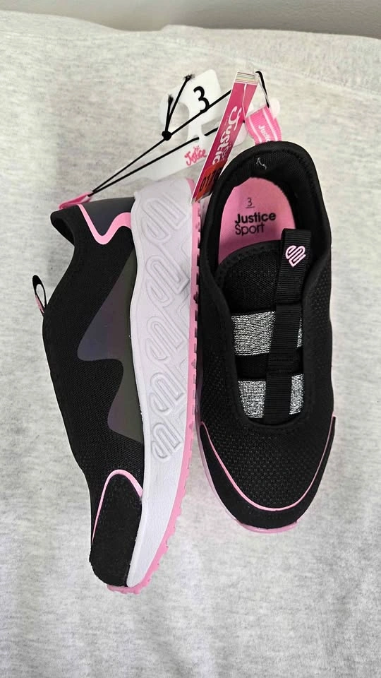Justice Sport Kids Black Pink Slip On Shoes Size 3