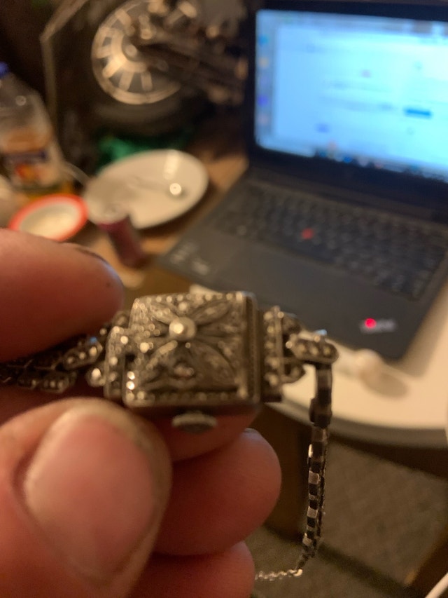 Antique Art Deco Bucherer Swiss Silver Marcasite Watch Bracelet - photo 2