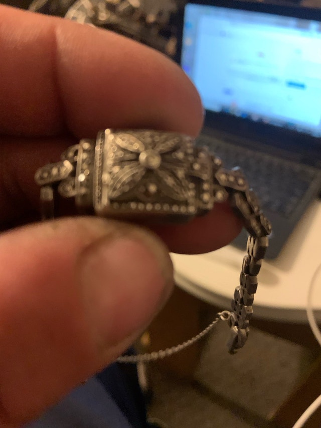 Antique Art Deco Bucherer Swiss Silver Marcasite Watch Bracelet - photo 3