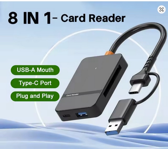 USB 3.0 Multi 8-in-1 Card Reader SD Micro SD TF CF MS
