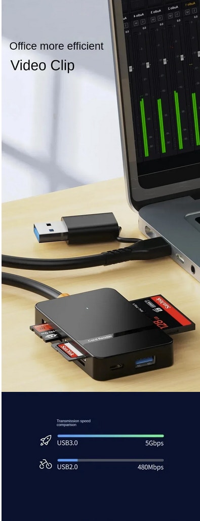 USB 3.0 Multi 8-in-1 Card Reader SD Micro SD TF CF MS - photo 3
