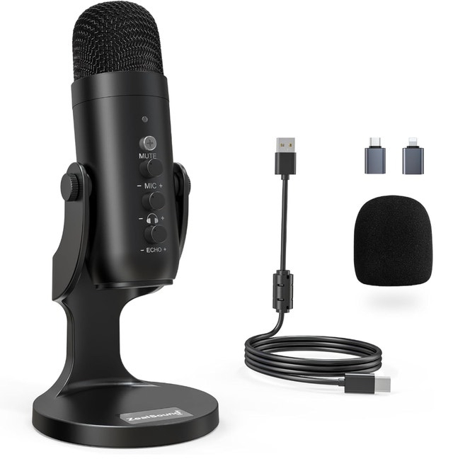 Podcast Microphone for PC, Mic Noise Cancellation USB Mic