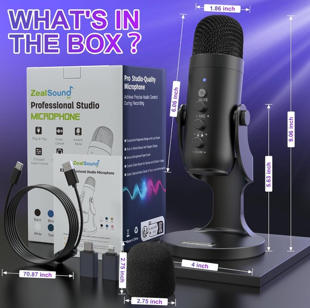 Podcast Microphone for PC, Mic Noise Cancellation USB Mic - photo 3