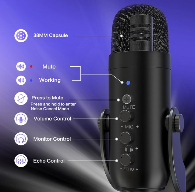 Podcast Microphone for PC, Mic Noise Cancellation USB Mic - photo 5