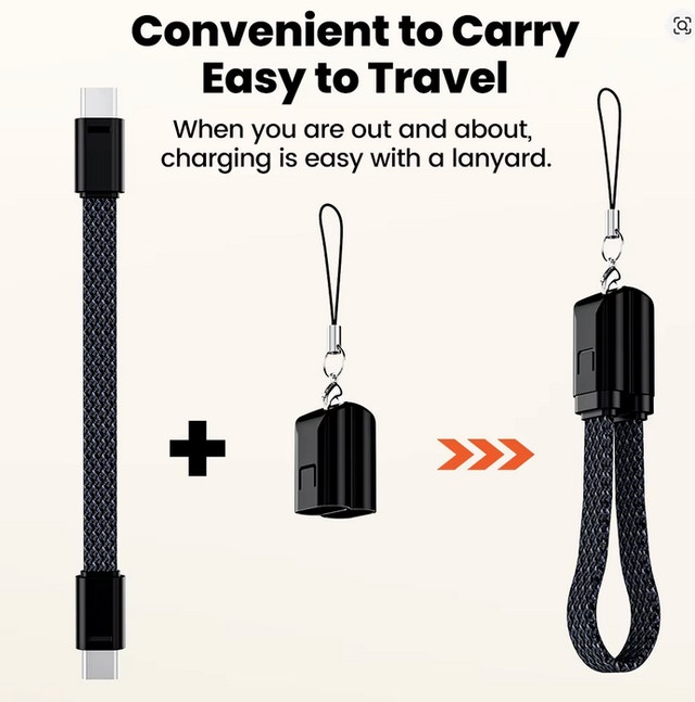 USB Type C to Type C 60W Cable Data Short Cable Keychain - photo 4