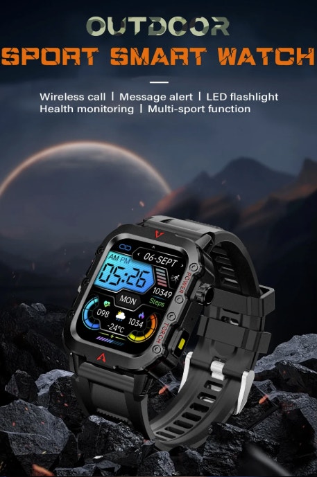 Men's Smart Watch LED Flashlight Outdoor Sports Smart Watch