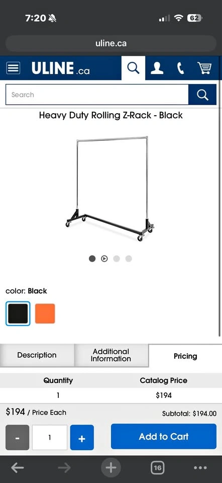 Uline Heavy Duty Rolling Z-Rack H-8532 w/ Add-On Bar