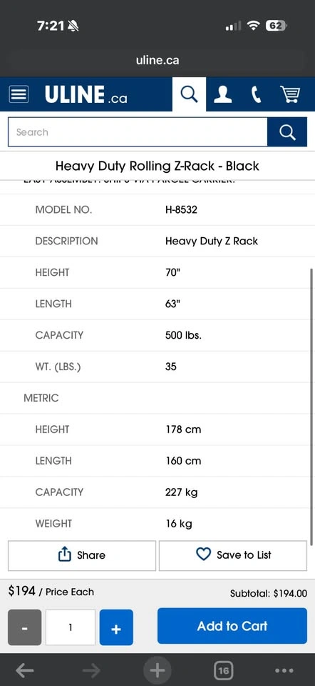 Uline Heavy Duty Rolling Z-Rack H-8532 w/ Add-On Bar - photo 3