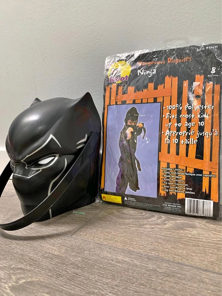 Ninja full body shirt with black panther trick or treat bowl