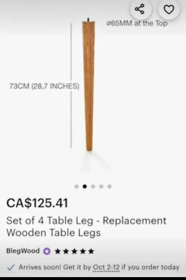 Brand new Mid-century Style Wooden Tapered Table Legs - Natural
