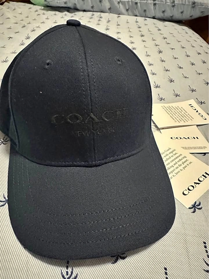 Coach Black New York Baseball Cap Leather Strap