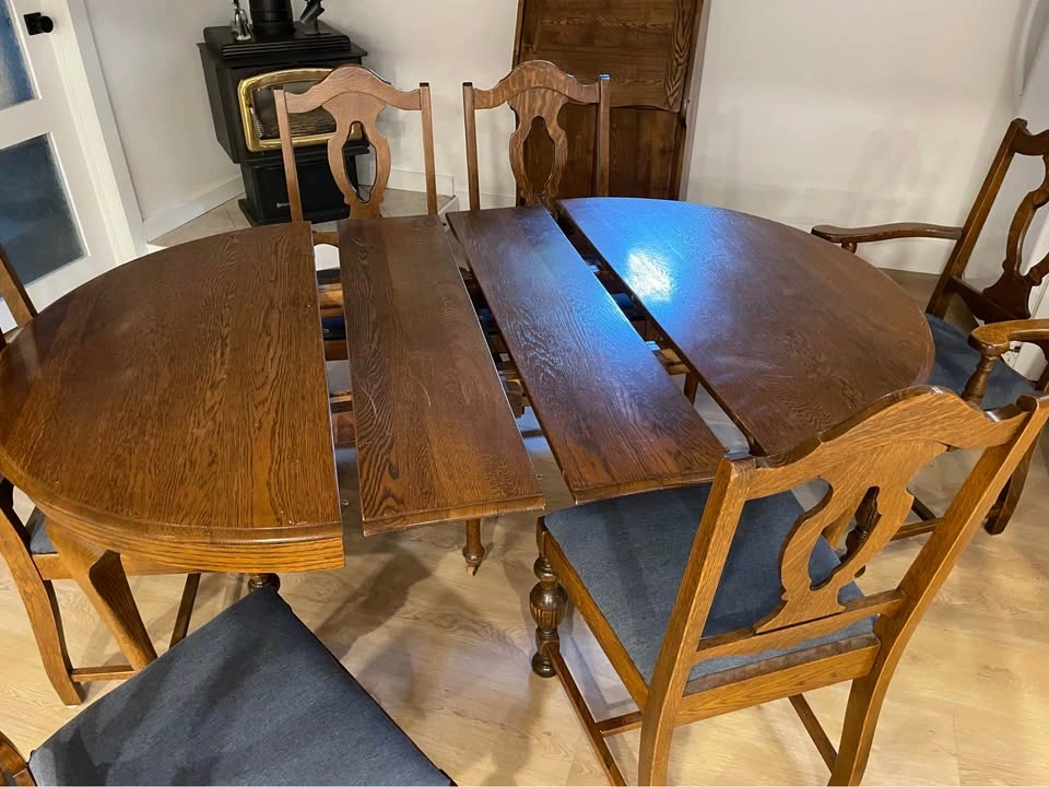 Solid Oak Dining Set with 6 Chairs and Secretary Desk - photo 2
