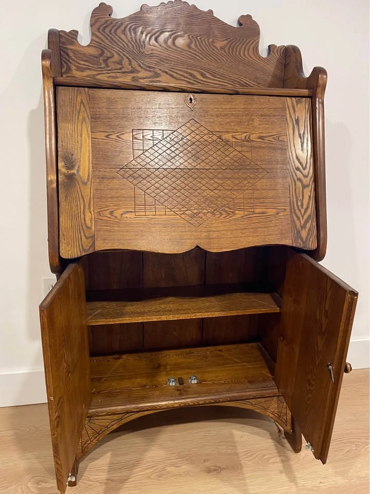 Solid Oak Dining Set with 6 Chairs and Secretary Desk - photo 4