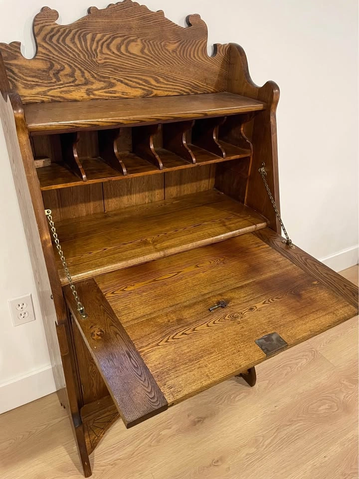 Solid Oak Dining Set with 6 Chairs and Secretary Desk - photo 5